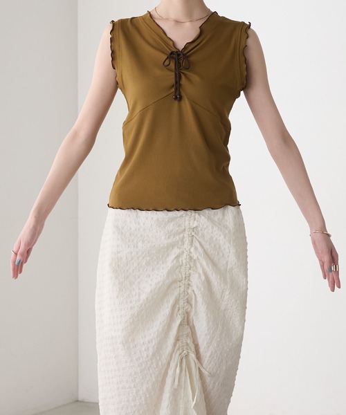 forksy.（フォルクシー）の「【forksy.】メロウフリル リブタンクトップ（タンクトップ・レディース・マスタード/ダークグレー/ブラウン/ブラック・FREE）」の12枚目の写真