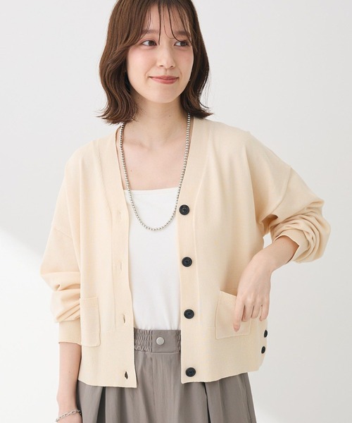 Green　Parks（グリーンパークス）の「ポケット付コンパクトカーディガン（カーディガン/ボレロ・レディース・ライトグレー/ブルー/オレンジ/ダークグレー/ベージュ・FREE）」の4枚目の写真