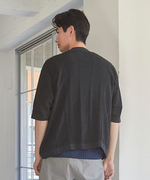 UNION STATION（ユニオンステーション）の「ハイゲージシャドーストライプ5分袖カーディガン（カーディガン/ボレロ・メンズ・グレー系その他/ブラック/ブルー・M/L/LL）」の7枚目の写真