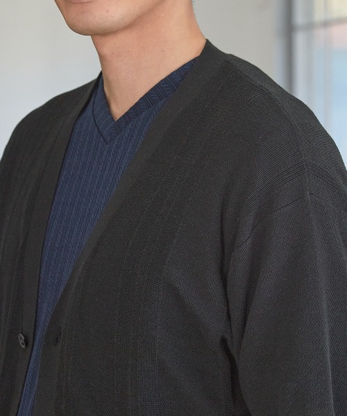 UNION STATION（ユニオンステーション）の「ハイゲージシャドーストライプ5分袖カーディガン（カーディガン/ボレロ・メンズ・グレー系その他/ブラック/ブルー・M/L/LL）」の8枚目の写真