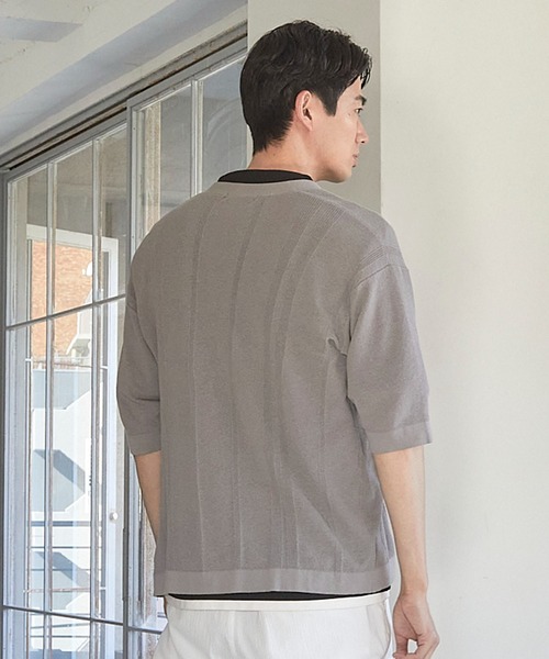 UNION STATION（ユニオンステーション）の「ハイゲージシャドーストライプ5分袖カーディガン（カーディガン/ボレロ・メンズ・グレー系その他/ブラック/ブルー・M/L/LL）」の12枚目の写真