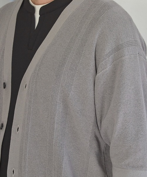 UNION STATION（ユニオンステーション）の「ハイゲージシャドーストライプ5分袖カーディガン（カーディガン/ボレロ・メンズ・グレー系その他/ブラック/ブルー・M/L/LL）」の13枚目の写真