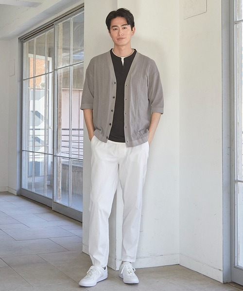 UNION STATION（ユニオンステーション）の「ハイゲージシャドーストライプ5分袖カーディガン（カーディガン/ボレロ・メンズ・グレー系その他/ブラック/ブルー・M/L/LL）」の14枚目の写真