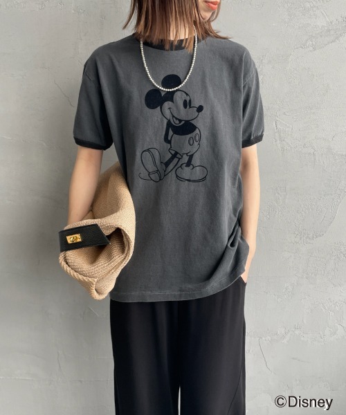 GOOD ROCK SPEED（グッドロックスピード）の「[GOOD ROCK SPEED/グッドロックスピード] MICKEY MOUSE / リンガープリントTシャツ / ディズニー（Tシャツ/カットソー・レディース・チャコールグレー・F）」の6枚目の写真