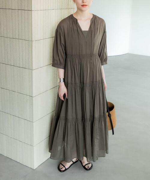 URBAN RESEARCH（アーバンリサーチ）の「コットンボイルティアードワンピース（ワンピース・レディース・カーキ/ブラック・FREE）」の2枚目の写真