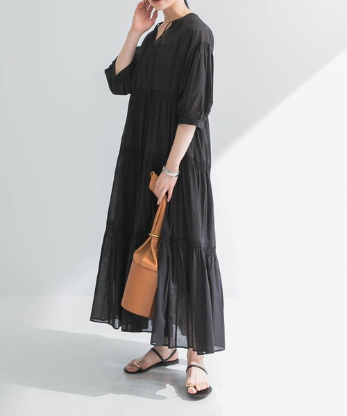 美品アーバンリサーチ美シルエットきれい色コットンボイルティアードワンピース♪ 美品 アーバンリサーチ コットンボイルティアードワンピース