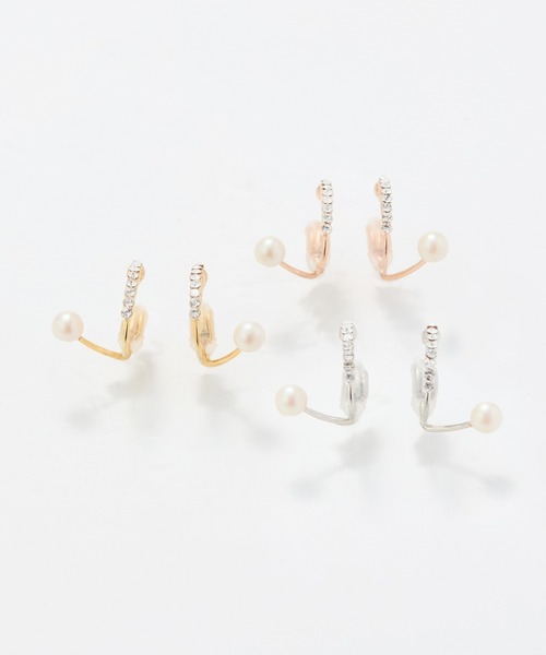 Phoebe（フィービィー）の「【痛くないシリーズ】ラインストーンパールフロートライトフィットイヤリング（イヤリング・レディース・イエローゴールド/シャンパン/シルバー・FREE）」の3枚目の写真