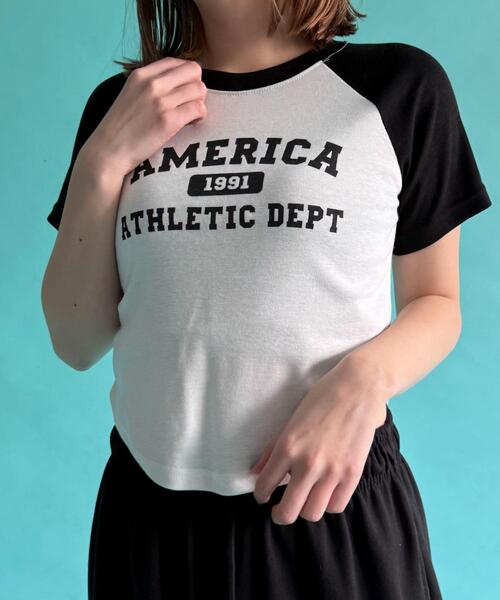 WOND(ウォンド)の「WOND/AMERICAラグランチビT(Tシャツ/カットソー・レディース・ブラック・FREE)」の1枚目の写真