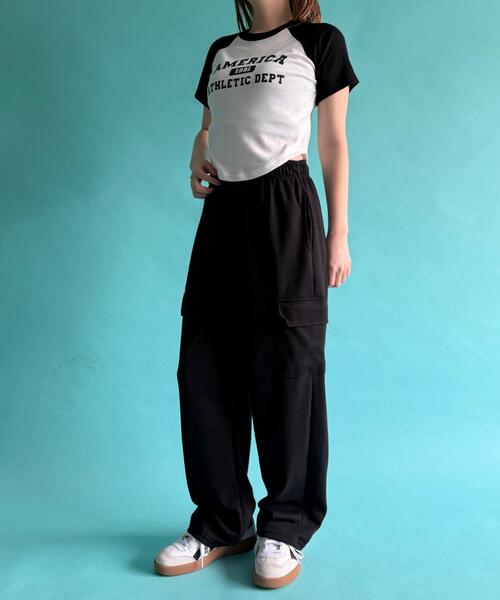 WOND(ウォンド)の「WOND/AMERICAラグランチビT(Tシャツ/カットソー・レディース・ブラック・FREE)」の2枚目の写真