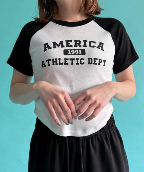 WOND(ウォンド)の「WOND/AMERICAラグランチビT(Tシャツ/カットソー・レディース・ブラック・FREE)」の3枚目の写真