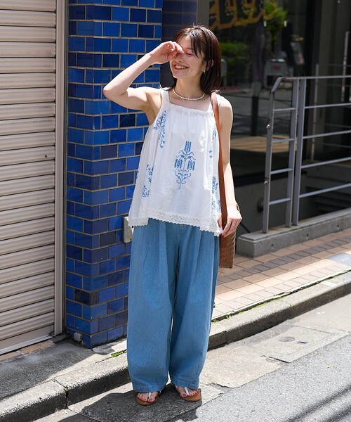 FREAK'S STORE（フリークスストア）の「インド コットンスラブ刺繍 バックリボンキャミソール<セットアップ対応>（キャミソール・レディース・オフホワイト/ブラック・ﾌﾘ-）」の4枚目の写真