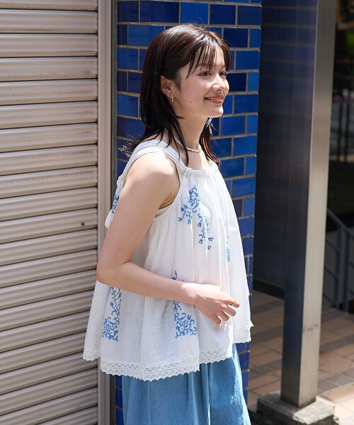 FREAK'S STORE（フリークスストア）の「インド コットンスラブ刺繍 バックリボンキャミソール<セットアップ対応>（キャミソール・レディース・オフホワイト/ブラック・ﾌﾘ-）」の8枚目の写真