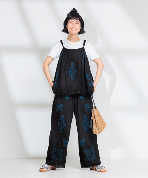 FREAK'S STORE（フリークスストア）の「インド コットンスラブ刺繍 バックリボンキャミソール<セットアップ対応>（キャミソール・レディース・オフホワイト/ブラック・ﾌﾘ-）」の13枚目の写真