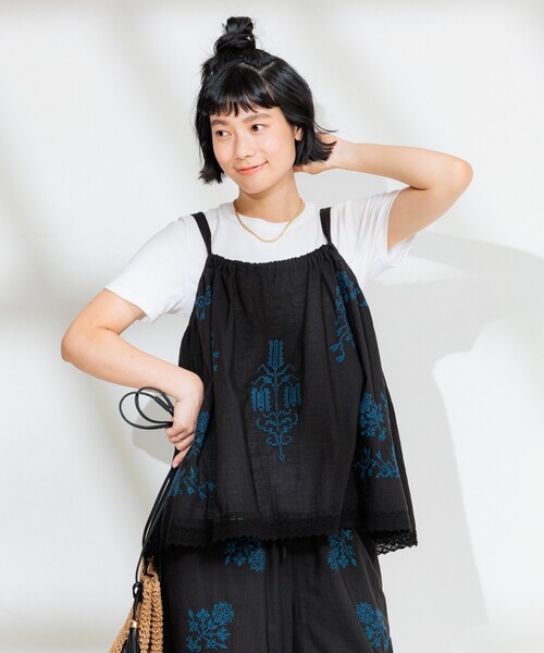 FREAK'S STORE（フリークスストア）の「インド コットンスラブ刺繍 バックリボンキャミソール<セットアップ対応>（キャミソール・レディース・オフホワイト/ブラック・ﾌﾘ-）」の17枚目の写真