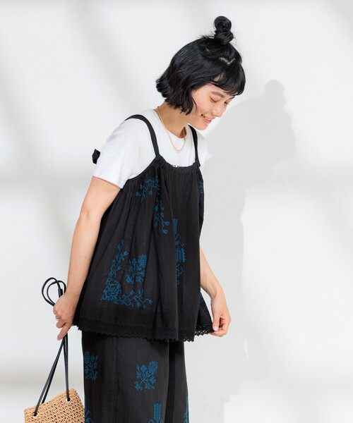 FREAK'S STORE（フリークスストア）の「インド コットンスラブ刺繍 バックリボンキャミソール<セットアップ対応>（キャミソール・レディース・オフホワイト/ブラック・ﾌﾘ-）」の18枚目の写真