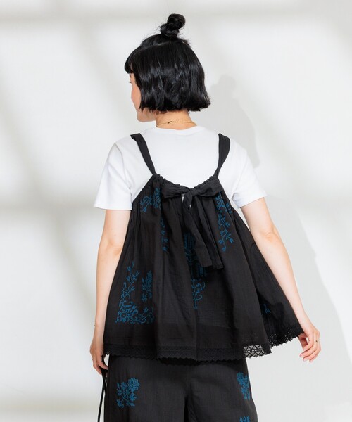 FREAK'S STORE（フリークスストア）の「インド コットンスラブ刺繍 バックリボンキャミソール<セットアップ対応>（キャミソール・レディース・オフホワイト/ブラック・ﾌﾘ-）」の19枚目の写真