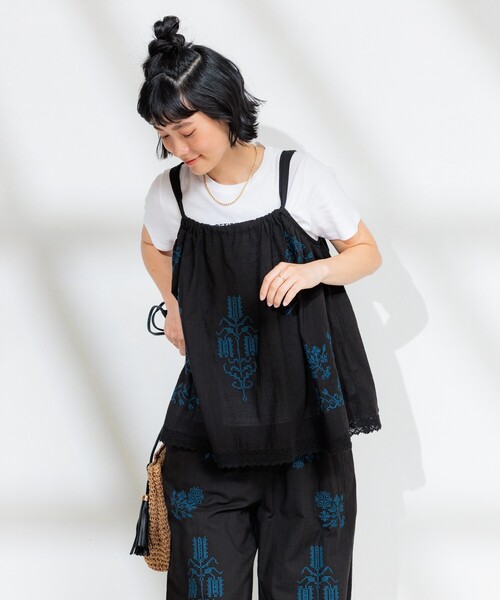 FREAK'S STORE（フリークスストア）の「インド コットンスラブ刺繍 バックリボンキャミソール<セットアップ対応>（キャミソール・レディース・オフホワイト/ブラック・ﾌﾘ-）」の20枚目の写真