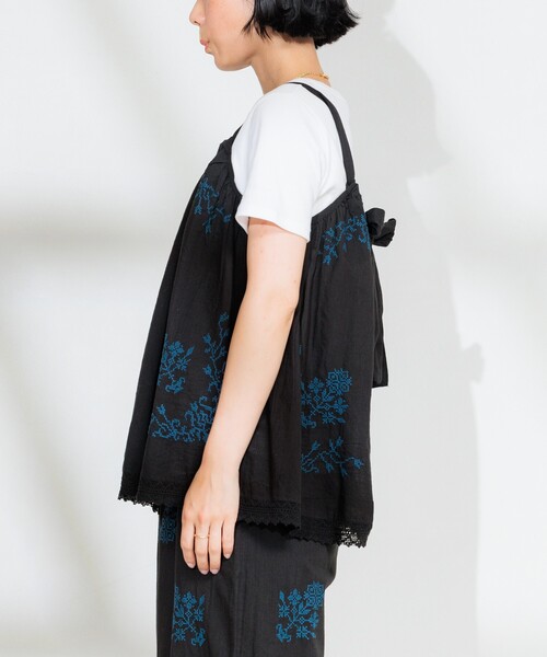 FREAK'S STORE（フリークスストア）の「インド コットンスラブ刺繍 バックリボンキャミソール<セットアップ対応>（キャミソール・レディース・オフホワイト/ブラック・ﾌﾘ-）」の22枚目の写真