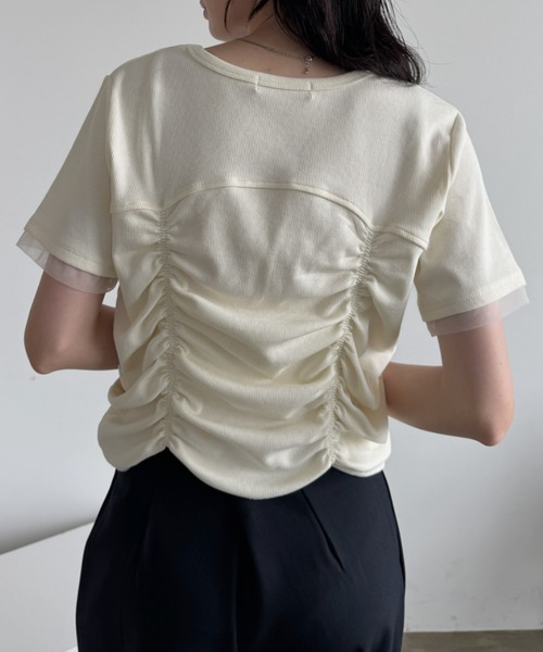 VACANCY(ヴァカンシー)の「シャーリングトップス(Tシャツ/カットソー・レディース・ブラック/ホワイト・FREE)」の4枚目の写真