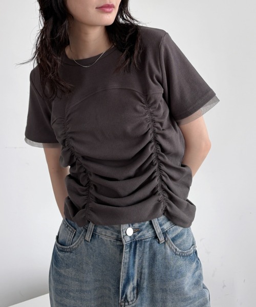 VACANCY(ヴァカンシー)の「シャーリングトップス(Tシャツ/カットソー・レディース・ブラック/ホワイト・FREE)」の16枚目の写真