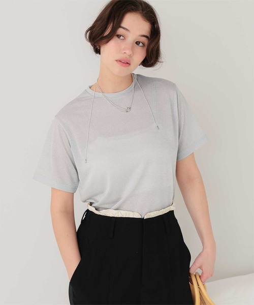 titivate(ティティベイト)の「ハーフスリーブシアーカットソートップス(Tシャツ/カットソー・レディース・オフホワイト/シルバー/ブラック/ライトブルー/ライトグリーン・S/M/L)」の5枚目の写真