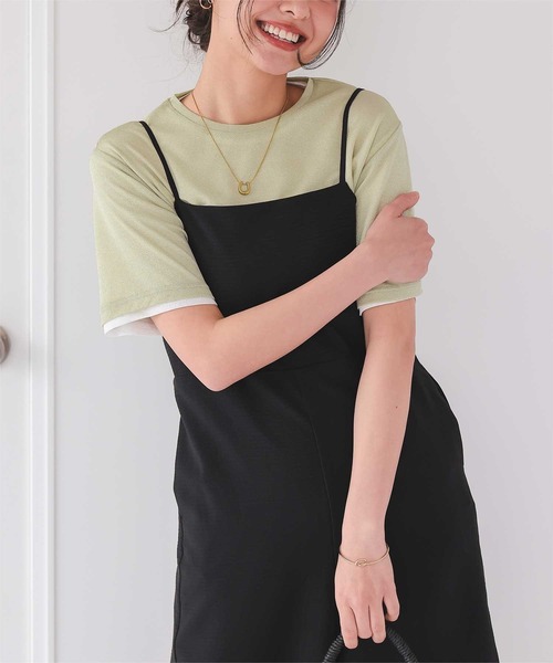 titivate(ティティベイト)の「ハーフスリーブシアーカットソートップス(Tシャツ/カットソー・レディース・オフホワイト/シルバー/ブラック/ライトブルー/ライトグリーン・S/M/L)」の3枚目の写真