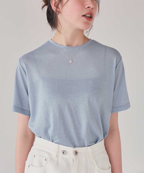titivate(ティティベイト)の「ハーフスリーブシアーカットソートップス(Tシャツ/カットソー・レディース・オフホワイト/シルバー/ブラック/ライトブルー/ライトグリーン・S/M/L)」の4枚目の写真
