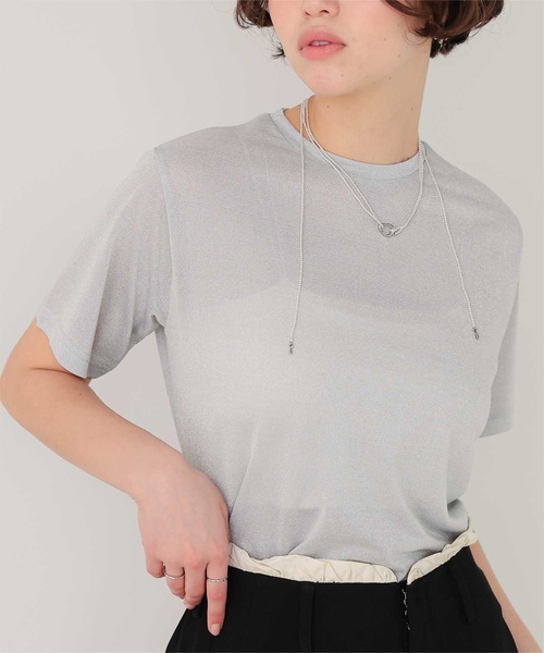 titivate(ティティベイト)の「ハーフスリーブシアーカットソートップス(Tシャツ/カットソー・レディース・オフホワイト/シルバー/ブラック/ライトブルー/ライトグリーン・S/M/L)」の18枚目の写真