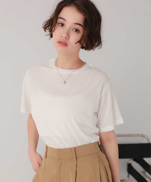 titivate(ティティベイト)の「ハーフスリーブシアーカットソートップス(Tシャツ/カットソー・レディース・オフホワイト/シルバー/ブラック/ライトブルー/ライトグリーン・S/M/L)」の13枚目の写真