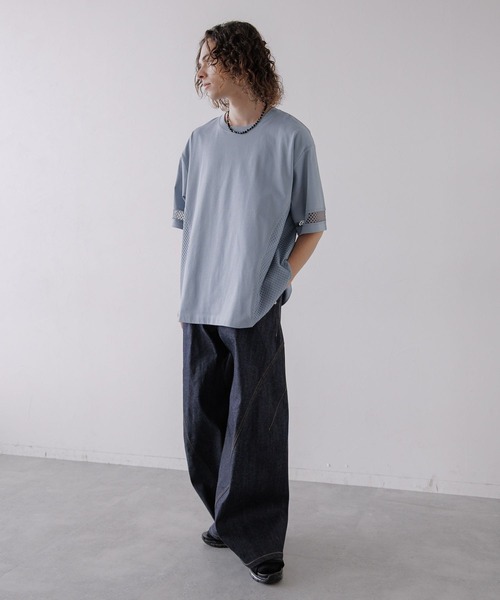 HARE（ハレ）の「メッシュキリカエカットソー(HARE)（Tシャツ/カットソー・メンズ・ブルー/ホワイト/グレー・FREE）」の16枚目の写真