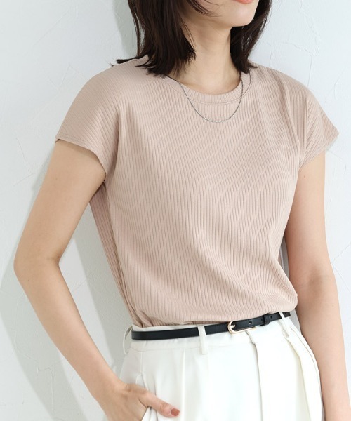 Pierrot(ピエロ)の「【キシリトール加工】フレンチスリーブリブカットソー(Tシャツ/カットソー・レディース・ブラック/オフホワイト/ベージュ/イエロー・M/L)」の3枚目の写真