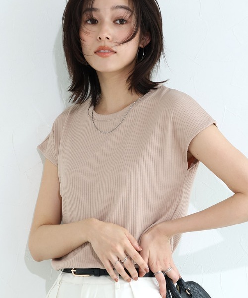 Pierrot(ピエロ)の「【キシリトール加工】フレンチスリーブリブカットソー(Tシャツ/カットソー・レディース・ブラック/オフホワイト/ベージュ/イエロー・M/L)」の5枚目の写真