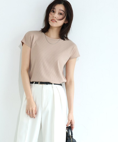 Pierrot(ピエロ)の「【キシリトール加工】フレンチスリーブリブカットソー(Tシャツ/カットソー・レディース・ブラック/オフホワイト/ベージュ/イエロー・M/L)」の6枚目の写真
