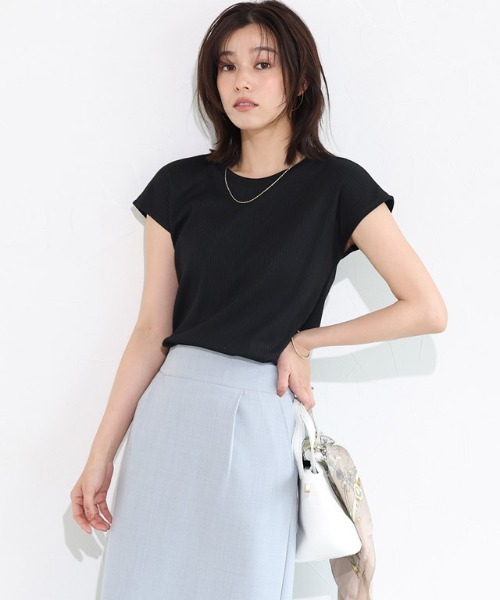 Pierrot(ピエロ)の「【キシリトール加工】フレンチスリーブリブカットソー(Tシャツ/カットソー・レディース・ブラック/オフホワイト/ベージュ/イエロー・M/L)」の9枚目の写真