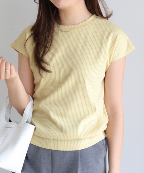 Pierrot(ピエロ)の「【キシリトール加工】フレンチスリーブリブカットソー(Tシャツ/カットソー・レディース・ブラック/オフホワイト/ベージュ/イエロー・M/L)」の15枚目の写真