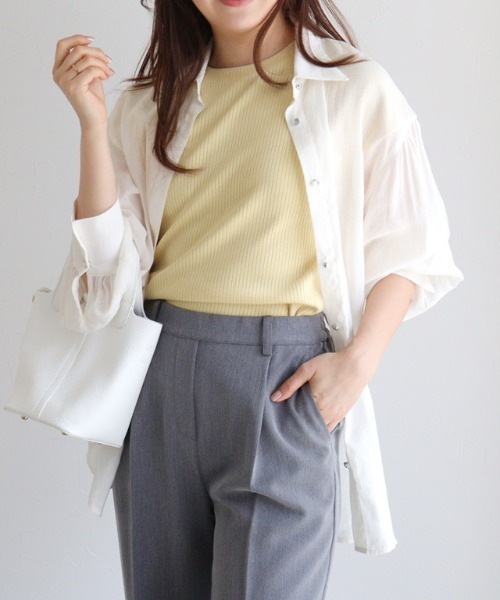 Pierrot(ピエロ)の「【キシリトール加工】フレンチスリーブリブカットソー(Tシャツ/カットソー・レディース・ブラック/オフホワイト/ベージュ/イエロー・M/L)」の16枚目の写真