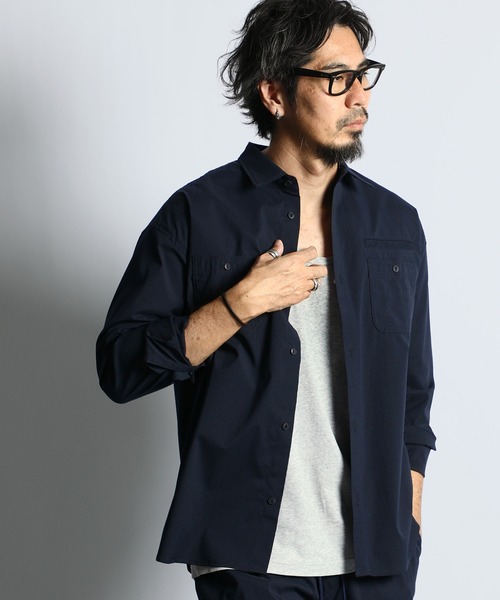 The DUFFER of ST.GEORGE（ザダファーオブセントジョージ）の「COOLMAX SEERSUCKER SETUP SHIRT：セットアップ クールマックス シアサッカーシャツ（シャツ/ブラウス・メンズ・ブラック/ネイビー・SMALL/X-LARGE/LARGE/MEDIUM）」の5枚目の写真