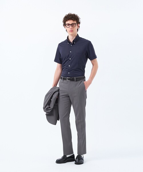 MACKINTOSH PHILOSOPHY（ﾏｯｷﾝﾄｯｼｭ ﾌｨﾛｿﾌｨｰ）の「トロッター トリコットジャージー半袖ボタンダウンシャツ  無地/ストライプ（シャツ/ブラウス・メンズ・ライトブルー/ホワイト/ダークネイビー/ネイビー・36/42/38/40）」の8枚目の写真