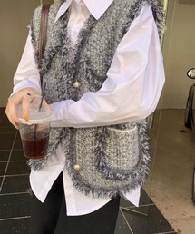 CANVAS+（キャンバスプラス）の「【CANVAS+】パール釦フリンジニットベスト（ベスト）」