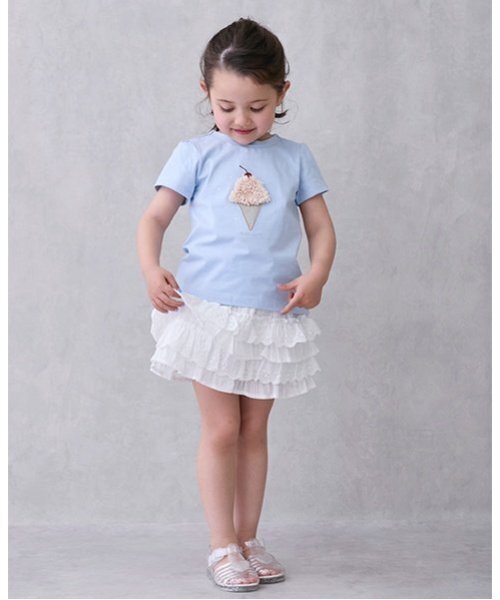 petit main（プティマイン）の「【リンク】レースフリルスカート(キッズ)（スカート・キッズ・ブルー/オフホワイト/ピンク・100cm/130cm/120cm/110cm/90cm/80ｃｍ）」の2枚目の写真