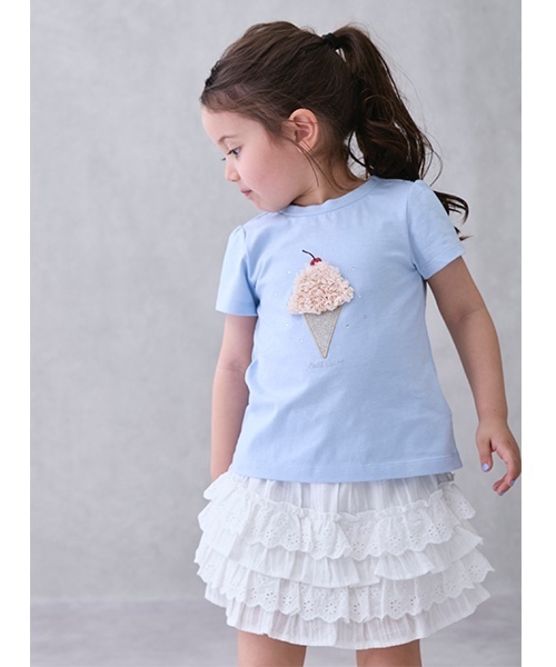 petit main（プティマイン）の「【リンク】レースフリルスカート(キッズ)（スカート・キッズ・ブルー/オフホワイト/ピンク・100cm/130cm/120cm/110cm/90cm/80ｃｍ）」の5枚目の写真