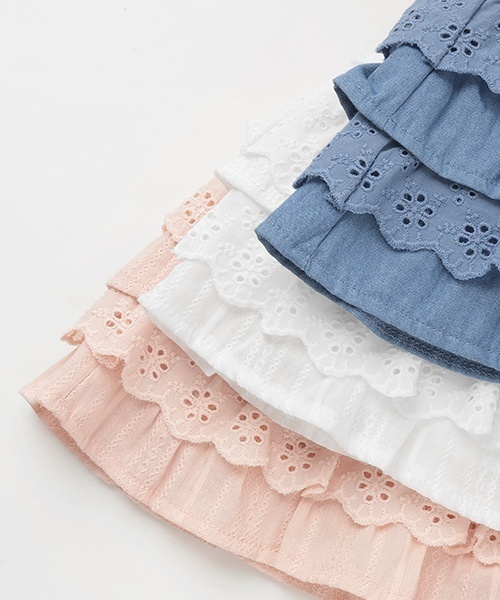 petit main（プティマイン）の「【リンク】レースフリルスカート(キッズ)（スカート・キッズ・ブルー/オフホワイト/ピンク・100cm/130cm/120cm/110cm/90cm/80ｃｍ）」の11枚目の写真