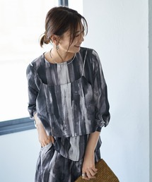 STYLE DELI | 重ね着キャミセット水彩ストライプ柄ブラウス(シャツ/ブラウス)