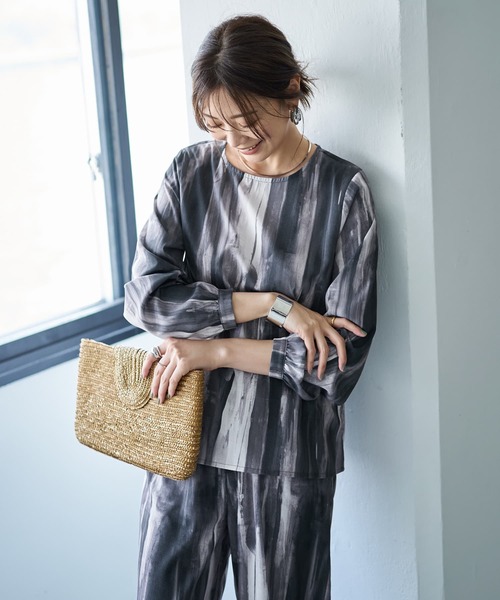 重ね着キャミセット水彩ストライプ柄ブラウス（シャツ/ブラウス