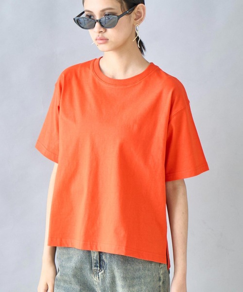 Settimissimo(セッティミッシモ)の「USAコットン シンプル クルーネック Tシャツ(Tシャツ/カットソー・レディース・オレンジ/ダークグレー/オフホワイト・FREE)」の1枚目の写真