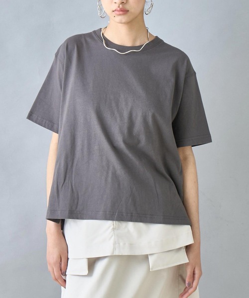 Settimissimo(セッティミッシモ)の「USAコットン シンプル クルーネック Tシャツ(Tシャツ/カットソー・レディース・オレンジ/ダークグレー/オフホワイト・FREE)」の3枚目の写真