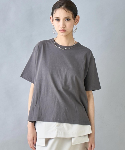 Settimissimo(セッティミッシモ)の「USAコットン シンプル クルーネック Tシャツ(Tシャツ/カットソー・レディース・オレンジ/ダークグレー/オフホワイト・FREE)」の19枚目の写真