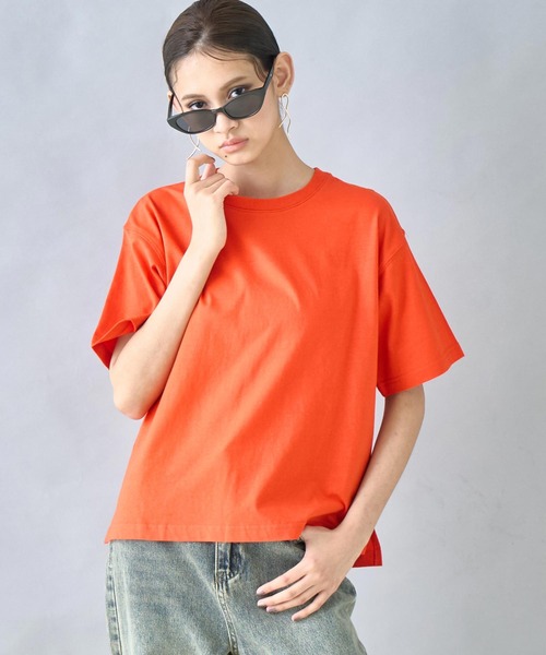 Settimissimo(セッティミッシモ)の「USAコットン シンプル クルーネック Tシャツ(Tシャツ/カットソー・レディース・オレンジ/ダークグレー/オフホワイト・FREE)」の7枚目の写真