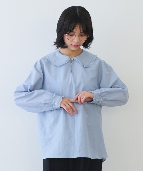 bulle de savon（ビュルデサボン）の「△コットン/シルク lace フリル衿ブラウス（シャツ/ブラウス・レディース・ホワイト/ブルーグレー/ブラック・FREE）」の3枚目の写真