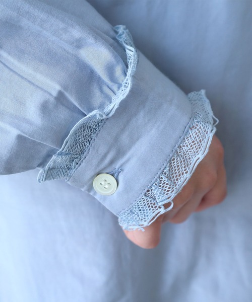 bulle de savon（ビュルデサボン）の「△コットン/シルク lace フリル衿ブラウス（シャツ/ブラウス・レディース・ホワイト/ブルーグレー/ブラック・FREE）」の6枚目の写真